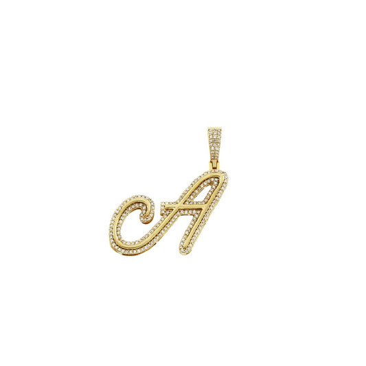 Yellow Gold Round Diamond "A" Letter Pendant