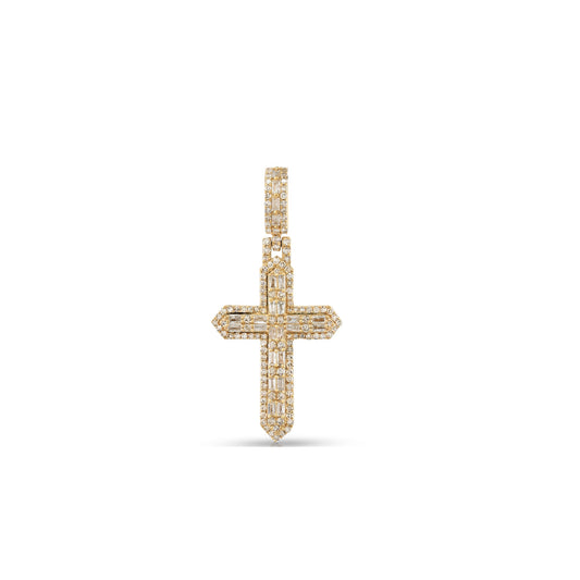Yellow Gold Baguette Diamond Cross Pendant: Timeless Elegance by Demira Jewels