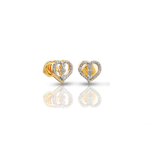 0.13ct Yellow Gold White Diamond Heart Earrings