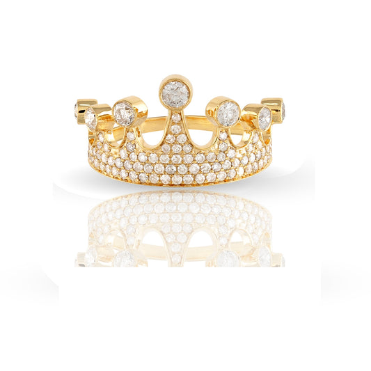 Crowning Glory: Yellow Gold & White Diamond King Crown Ring by Demira Jewels