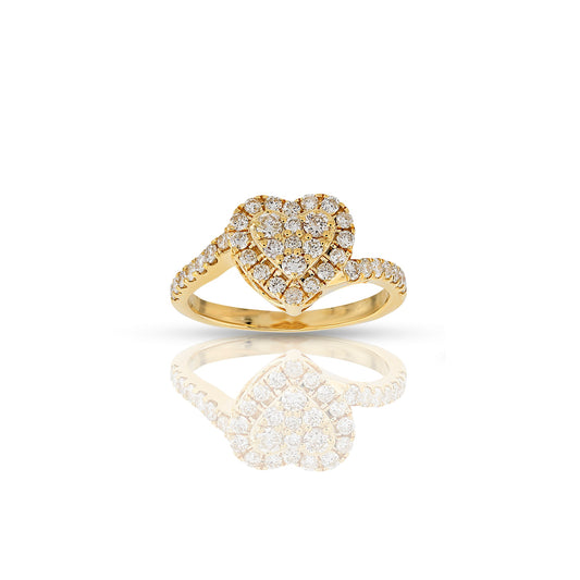 Yellow Gold Round Diamond Heart Ring