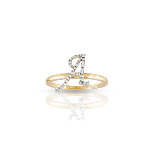 Personalized Luxury: 12mm Yellow Gold White Diamond Initial Ring by Demira Jewels