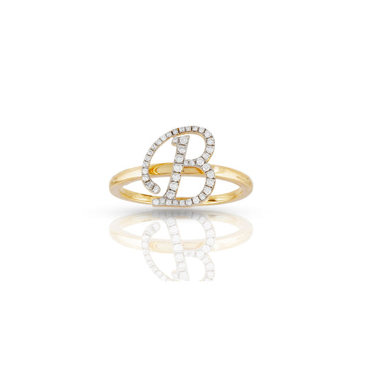 Personalized Luxury: 12mm Yellow Gold White Diamond Initial Ring by Demira Jewels