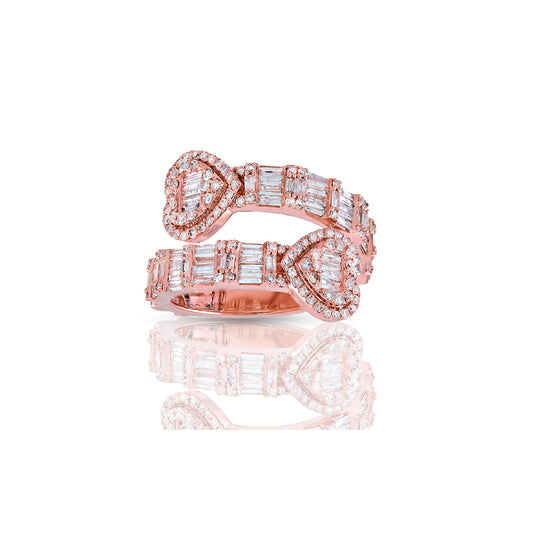 16mm Rose Gold Round and Baguette Diamond Heart Ring by Demira Jewel