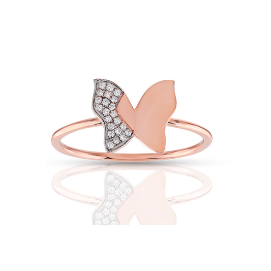 Rose Gold Round Diamond Butterfly Ring