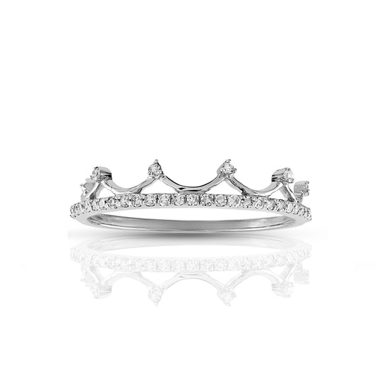 White Gold Round Diamond Queen Crown Ring