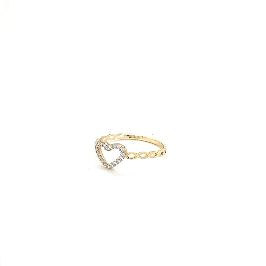 14K Gold CZ Heart Ring with Rope/Link Band.