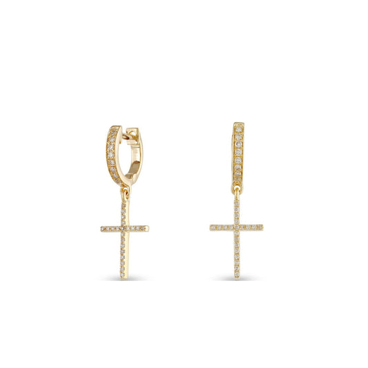 Yellow Gold Round Diamond Pave Hoop Earrings