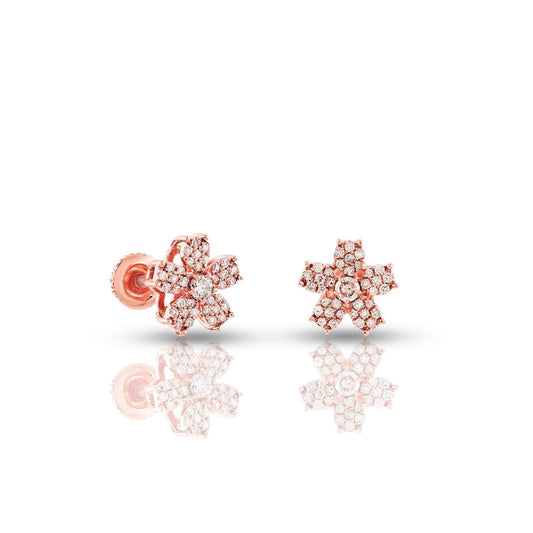 Rose Gold Round Diamond Cluster Flower Stud Earrings