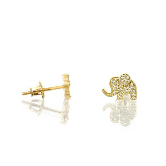 Yellow Gold Round Diamond Cluster Elephant Stud Earrings