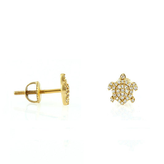 Yellow Gold Round Diamond Turtle Stud Earrings