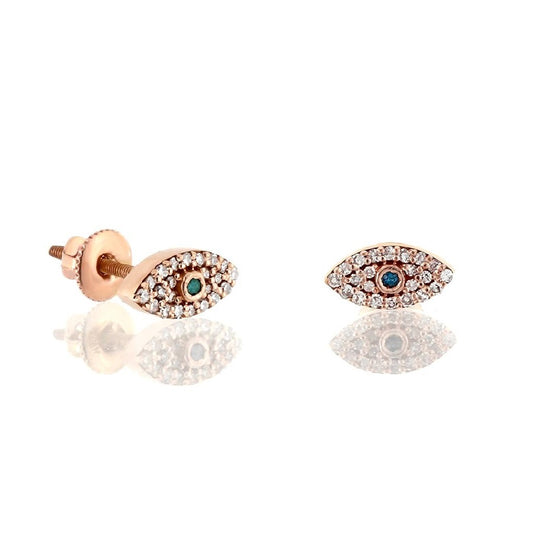 Rose Gold Diamond Cluster Evil Eye Stud Earrings