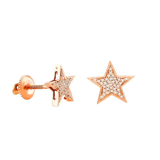 Rose Gold Round Diamond Cluster Star Stud Earrigns