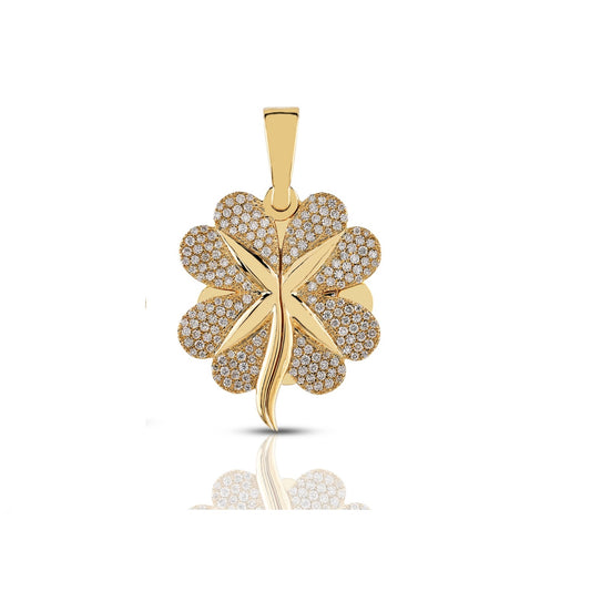 Yellow Gold Round Diamond Flower Women Pendant