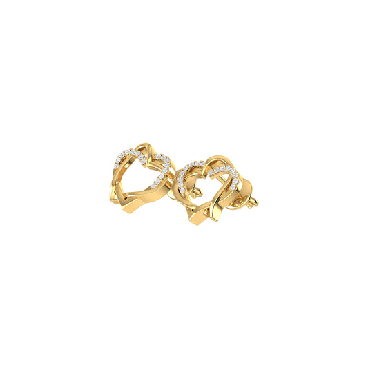 Yellow Gold Double Heart Diamond Stud Earring