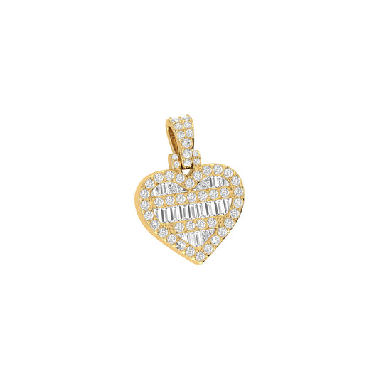 Yellow Gold Round and Baguette Diamond Heart Shape Pendant
