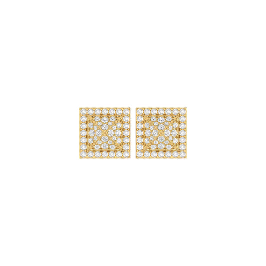 Yellow Gold Round Diamond Square Stud Earrings