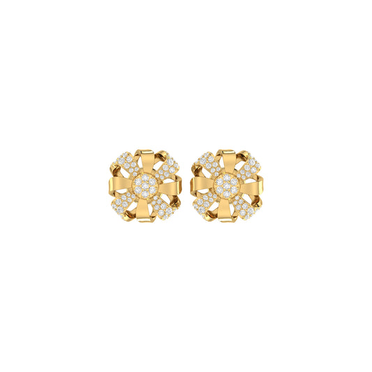 0.46Ct Round Diamond Yellow Gold Flower Stud Earrings