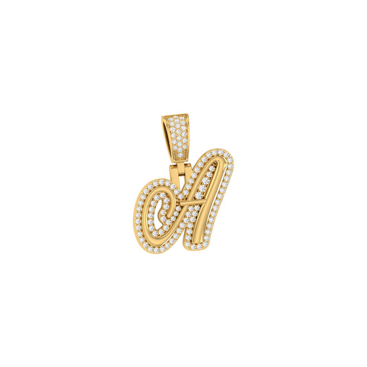 Yellow Gold Round Diamond 'A' Letter Initial Pendant