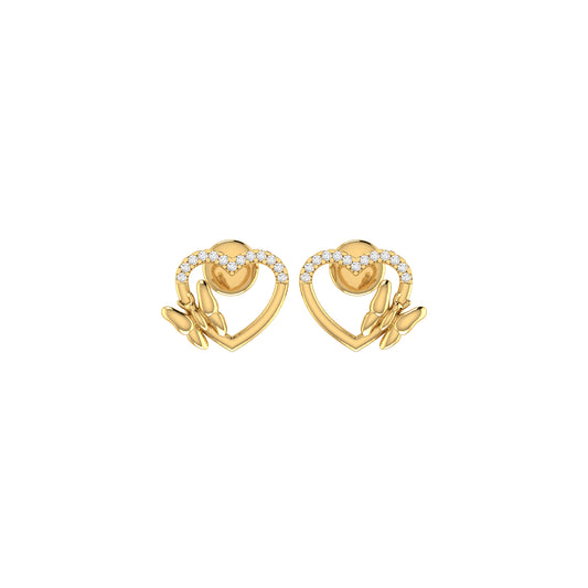 Yellow Gold Round Diamond Butterfly Heart Earring