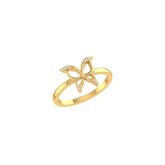 Yellow Gold Round Diamond Butterfly Ring by Demira Jewels