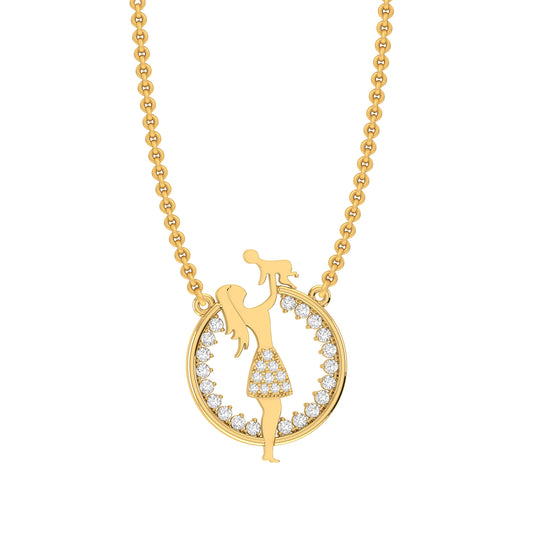 Yellow Gold Round Diamond Mother's Day Pendant with chain