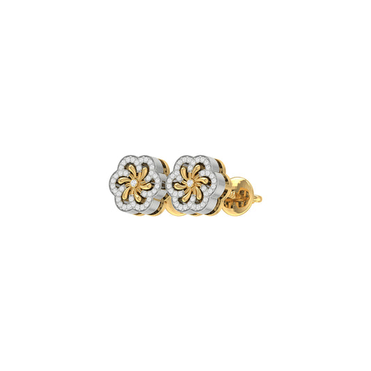 0.14Ct Round Diamond Yellow Gold Flower Stud Earrings