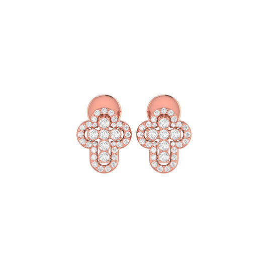 Rose Gold Round Diamond Cross Stud Earrings