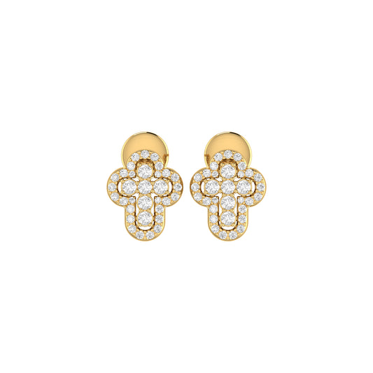 Rose Gold Round Diamond Cross Stud Earrings