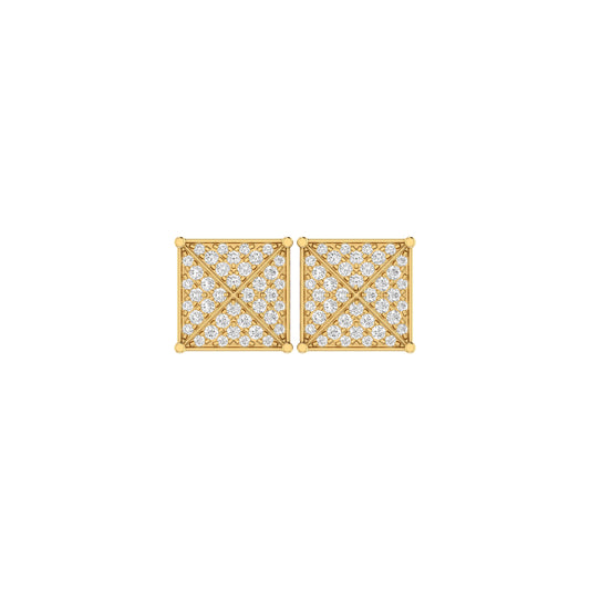 0.61Ct Round Diamond Yellow Gold Square Stud Earring