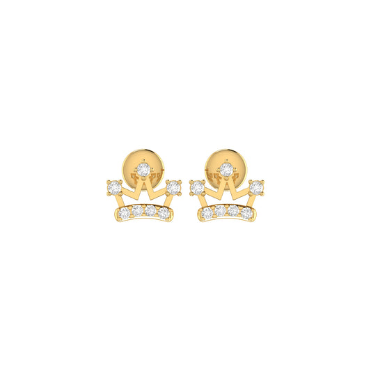 0.20Ct Round Diamond Yellow Gold Crown Stud Earrings