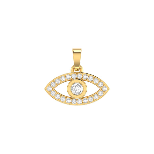 0.25Ct Round Diamond Pave Yellow Gold Evil Eye Pendant