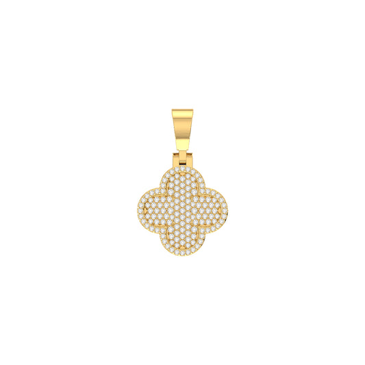 Yellow Gold Round Diamond Cluster Clover Leaf Pendant