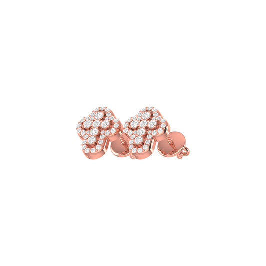 Rose Gold Round Diamond Cross Stud Earrings