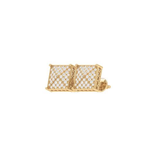 0.61Ct Round Diamond Yellow Gold Square Stud Earring