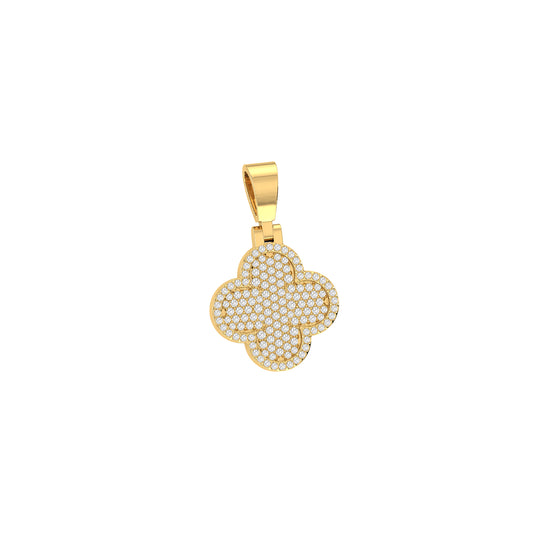 Yellow Gold Round Diamond Cluster Clover Leaf Pendant