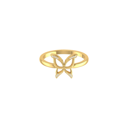 Yellow Gold Round Diamond Butterfly Ring by Demira Jewels