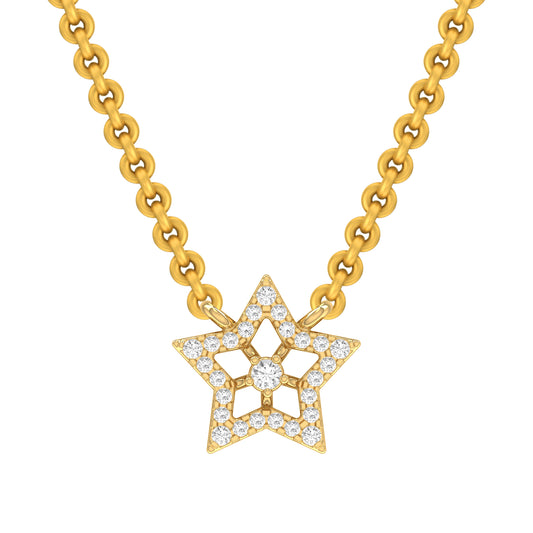 0.12Ct Round Diamond Pave Yellow Gold Star Pendnt with Pendant