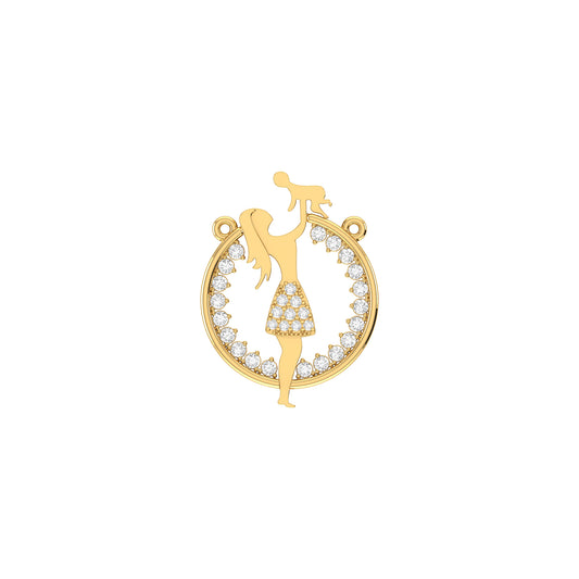 Yellow Gold Round Diamond Mother's Day Pendant