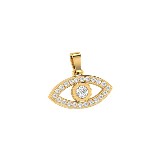 0.25Ct Round Diamond Pave Yellow Gold Evil Eye Pendant