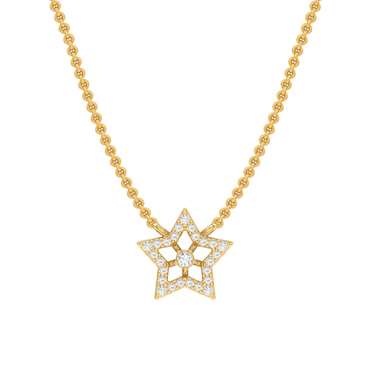 0.12Ct Round Diamond Pave Yellow Gold Star Pendnt with Pendant