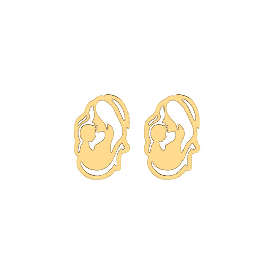 Yellow Gold Mother and Child Earring For Mother's Day