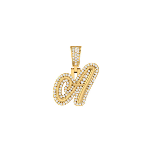 Yellow Gold Round Diamond 'A' Letter Initial Pendant