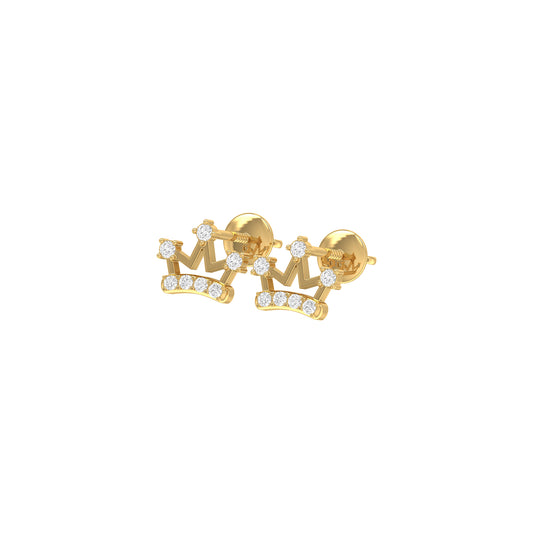 0.20Ct Round Diamond Yellow Gold Crown Stud Earrings