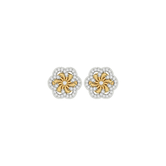 0.14Ct Round Diamond Yellow Gold Flower Stud Earrings