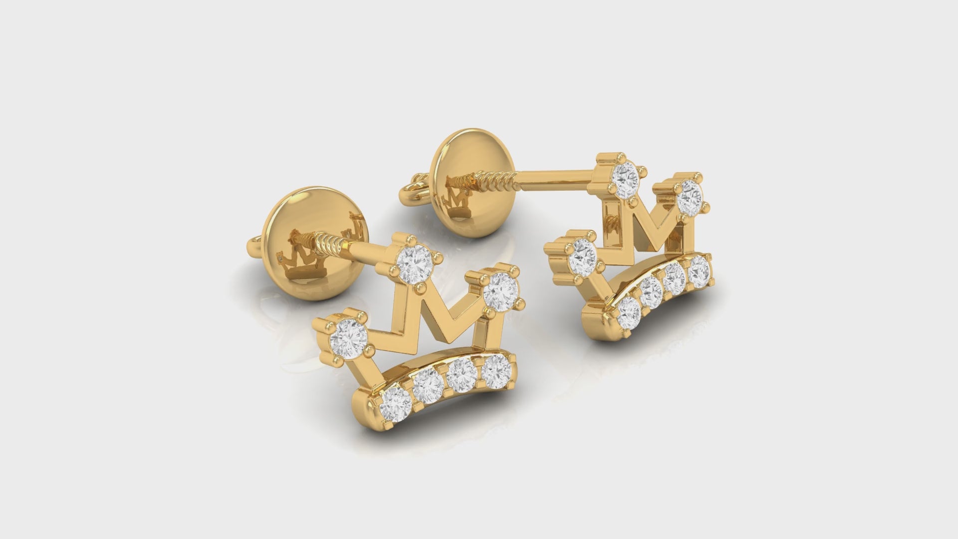 0.20Ct Round Diamond Yellow Gold Crown Stud Earrings