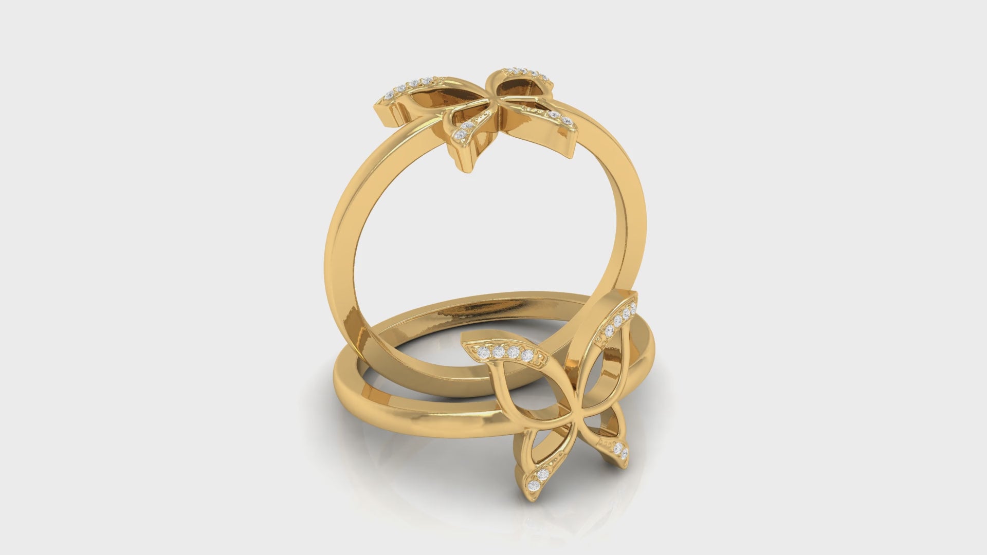 Yellow Gold Round Diamond Butterfly Ring by Demira Jewels