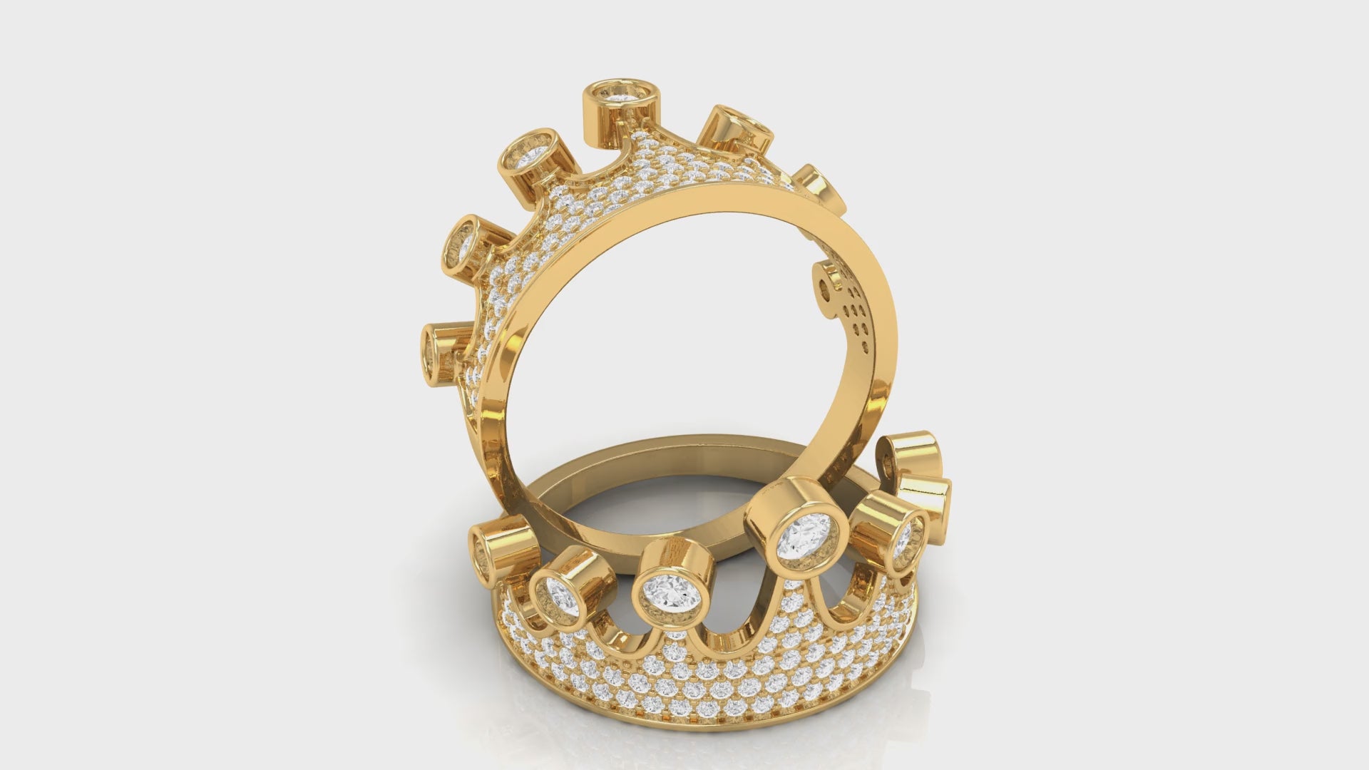 Yellow Gold Round Diamond Crown Ring