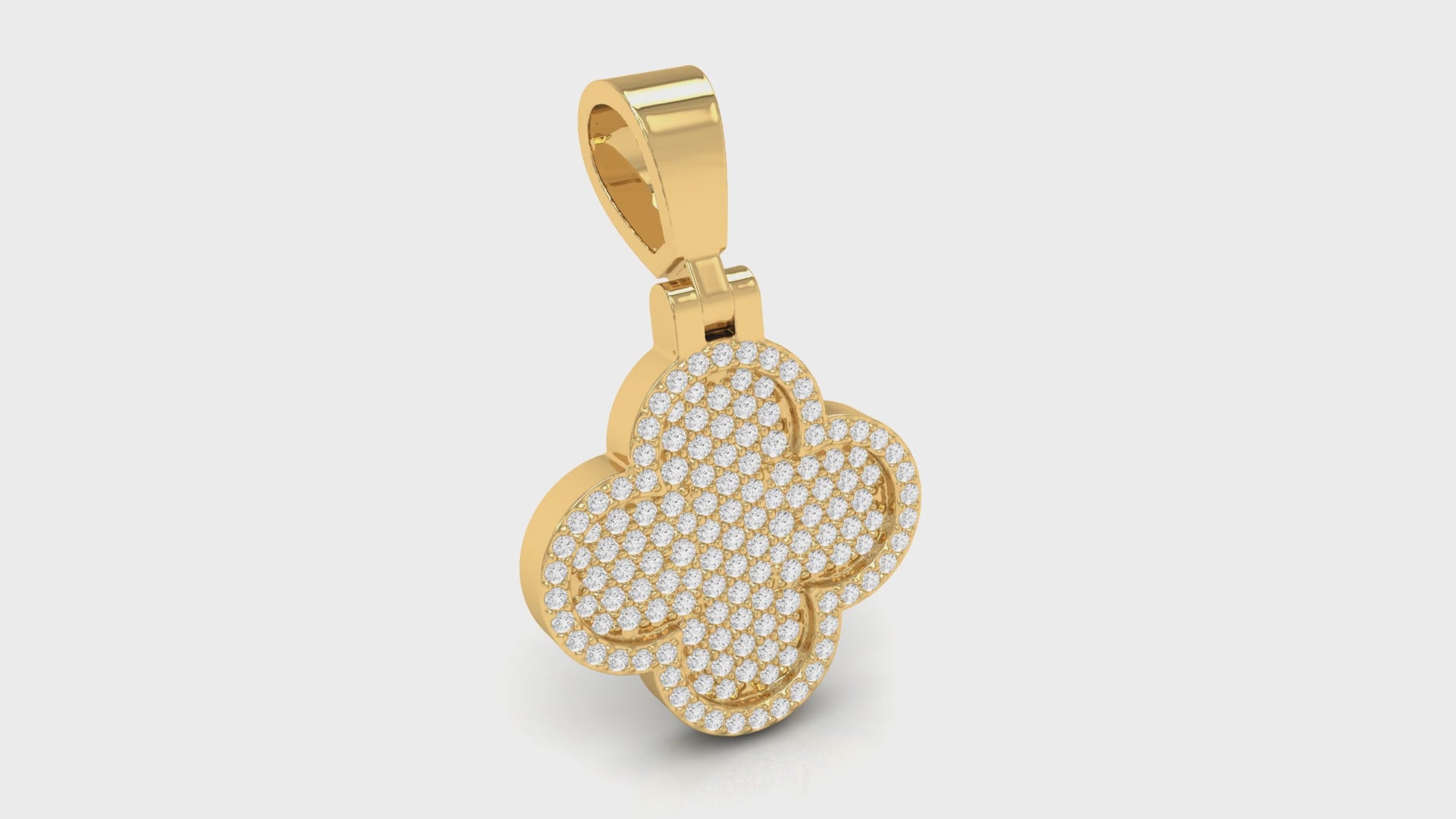 Yellow Gold Round Diamond Cluster Clover Leaf Pendant