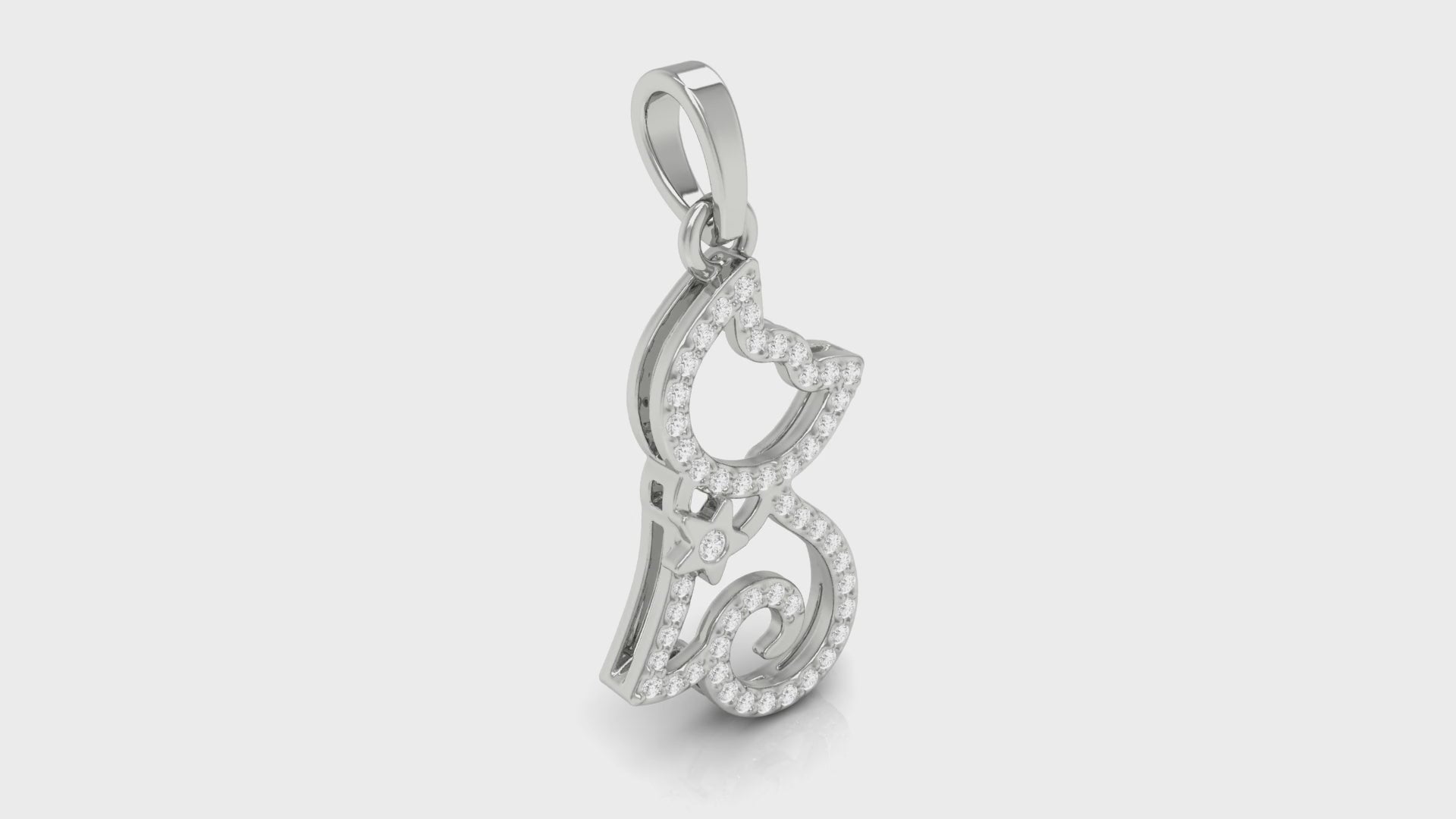 0.19Ct Round Diamond White Gold Kitty Pendant